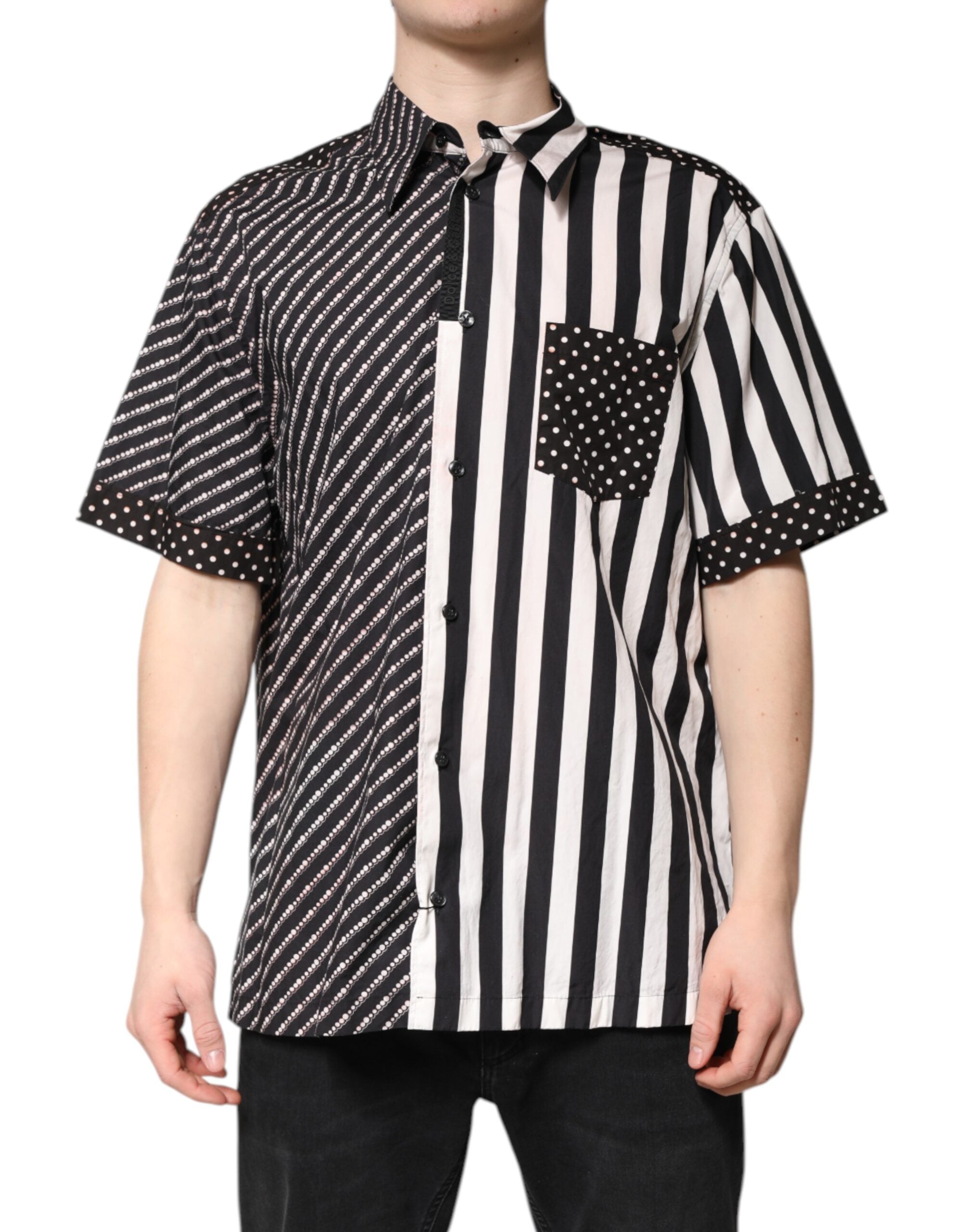 Dolce & Gabbana black and white striped button down casual shirt